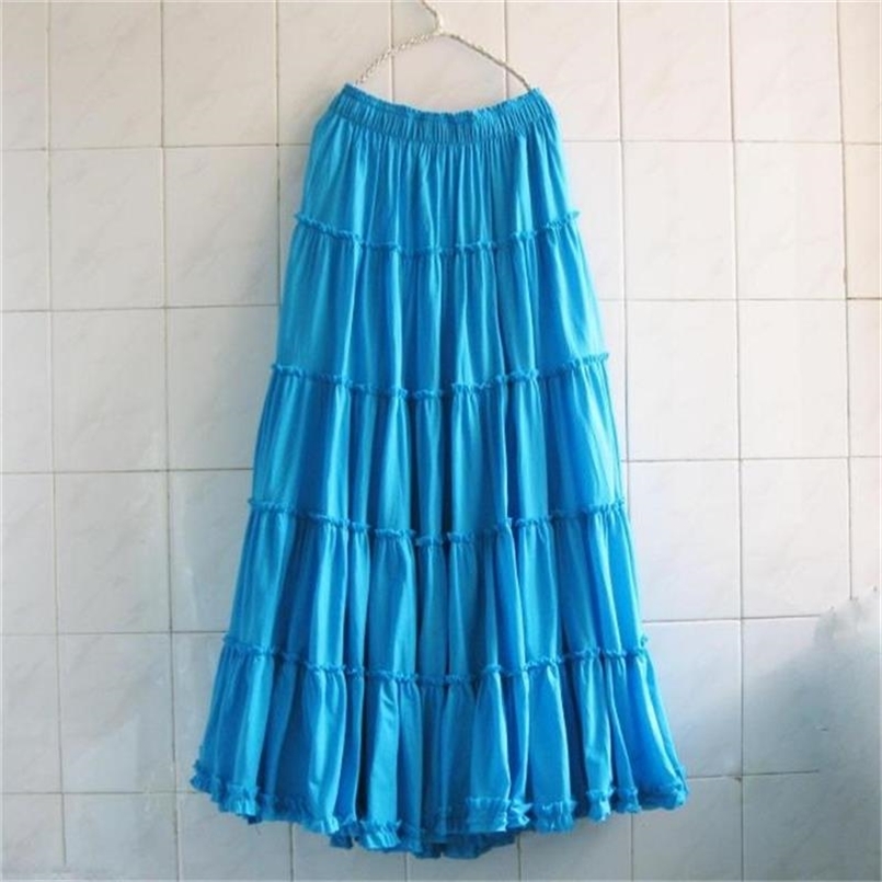 

Bohemia Women Long Beach Skirts Plus Size Summer Girls Ruffle Ladies Cotton Female Solid Casual Pleated 210708, Fluorescent green