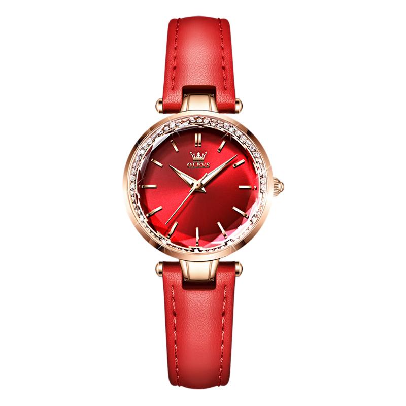 

Wristwatches Top Women Watches Waterproof Leather Strap Quartz Casual Dress Small Ladies Watch Clock Valentine Gift, Red