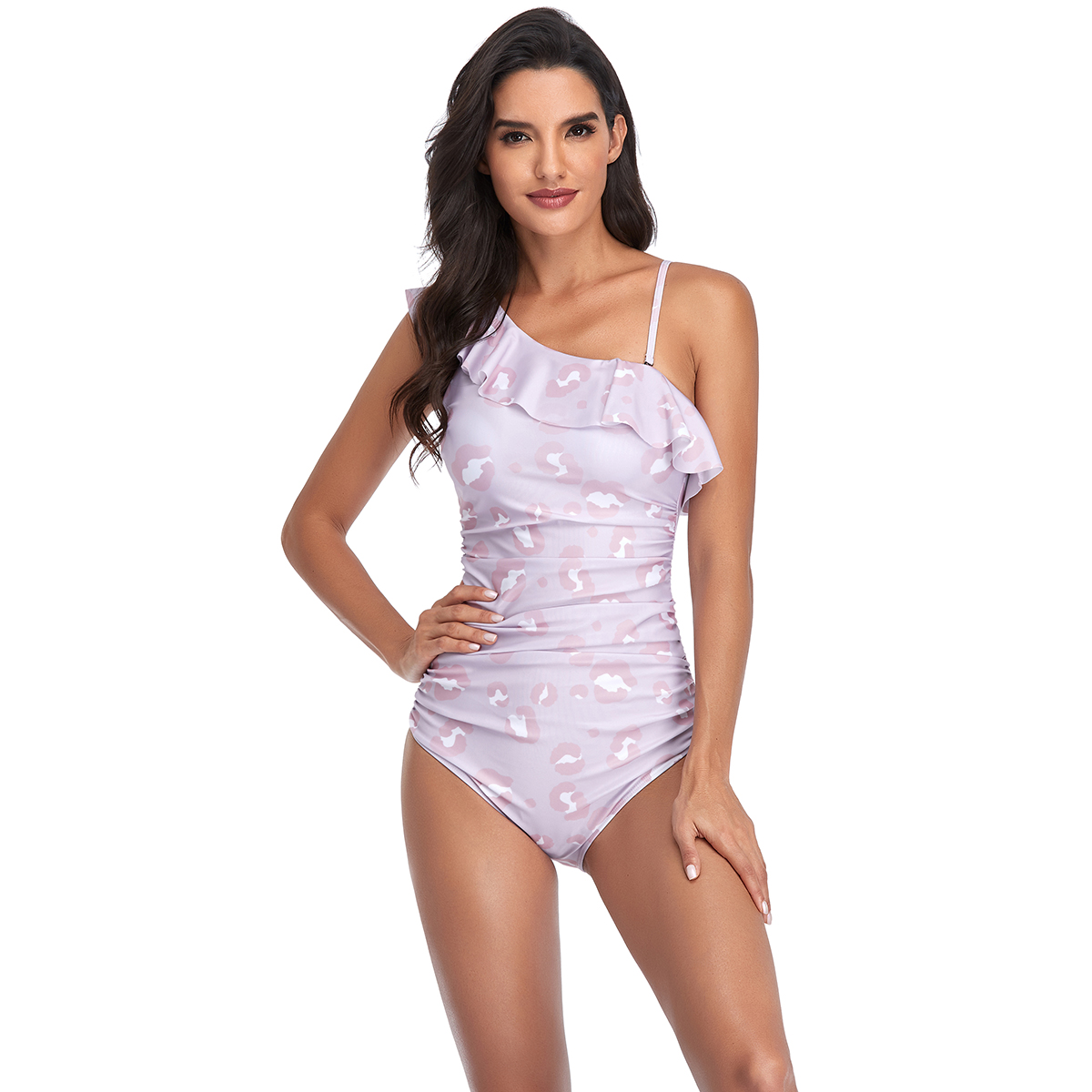 

New Style Ruffled One-shoulder Bikini Feminine Leopard Print Backless Bikini One-piece Swimsuit 9088