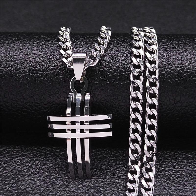 

Pendant Necklaces 2021 Cross Stainless Steel Necklace For Women/Men Silver Color Chain Jewelry Croix Chrétienne N8004S05