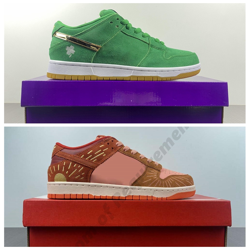 

2022 St Patricks Day Low Basketball Shoes Winter Solstice Lucky Green four leaf clover Skateboard Shoe Men Women Comfortable Trainer Sneakers, Shoes box