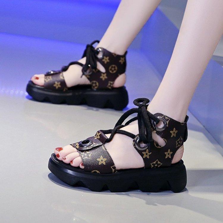 

Women's Sports Sandals 2021 Trendy Hong Kong Style Net Red Casual Thick-soled Beach Roman Shoes, Black