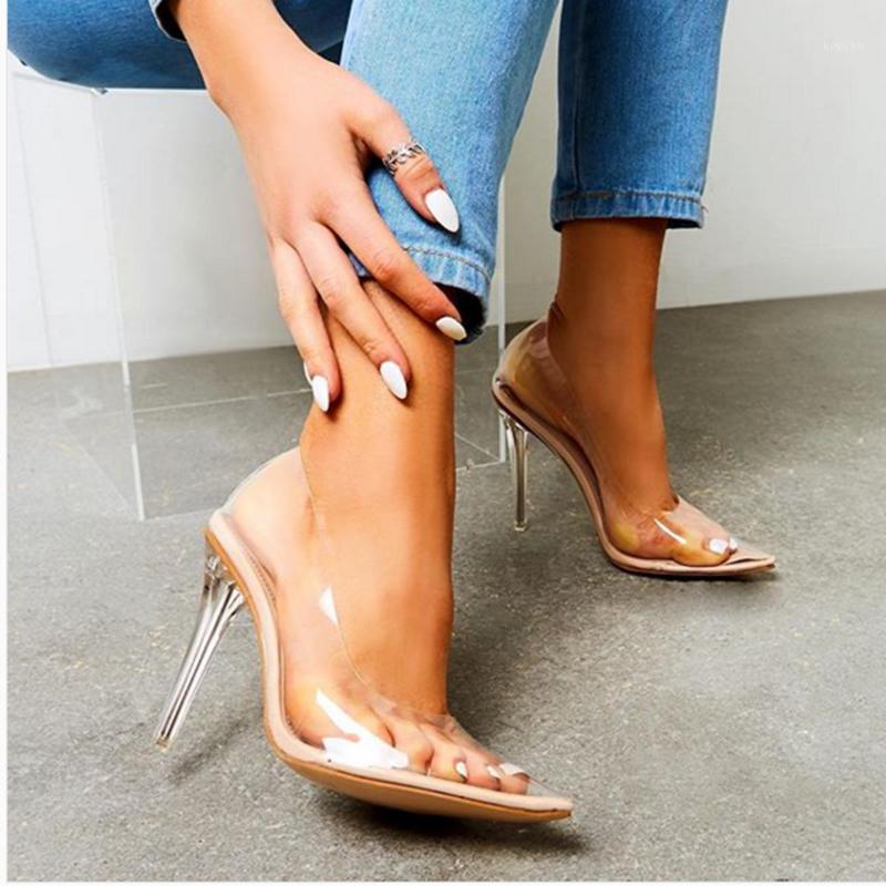 

Dress Shoes Crystal Plus Size 35-42 Clear PVC Transparent Women Pumps Heel Stiletto High Heels Pointed Toe Womens Party Nightclub, Nude