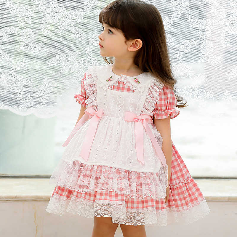 

Summer Baby Girl Spanish Lattice Dresses Infant Spain Lolita Princess Ball Gown Children 1st Birthday Baptism Lace Bow Dress 210615, Pink