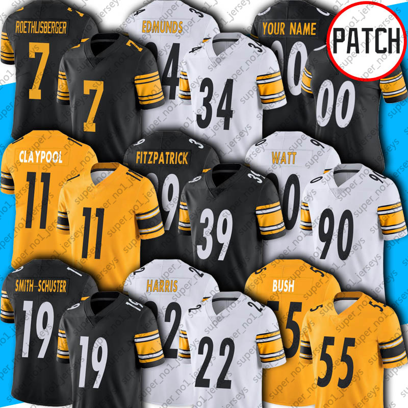 

43 Troy Polamalu T.J. Watt 11 Chase Claypool Jersey 22 Najee Harris 88 Pat Freiermuth Smith-Schuster Devin Bush Football Jerseys Roethlisberger Fitzpatrick Edmunds, +patch man custom jersey (gr)