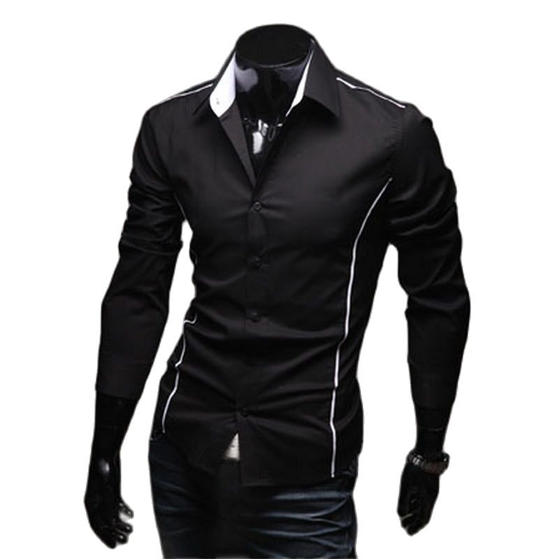 

Men's Luxury Stylish Casual Designer Edge Piping Long Sleeve Dress Shirt Muscle Fit Shirts 3 Color 5902 210708, Black