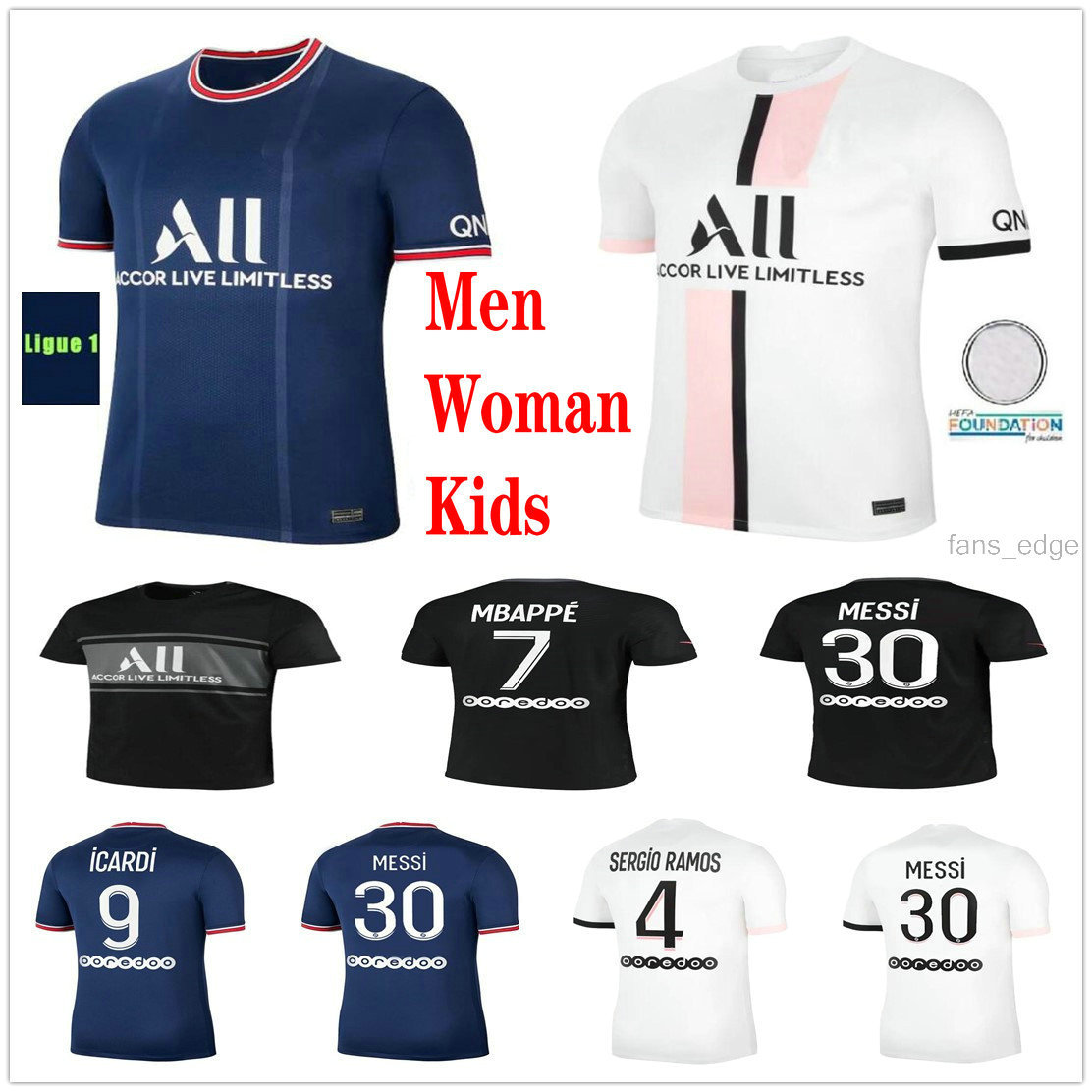 

2021 2022 Soccer Jerseys #30 Lionel Messi SERGIO RAMOS MBAPPE DI MARIA ICARDI VERRATTI KIMPEMBE WIJNALDUM Custom 21 22 Home Away Third Man W, Black;yellow
