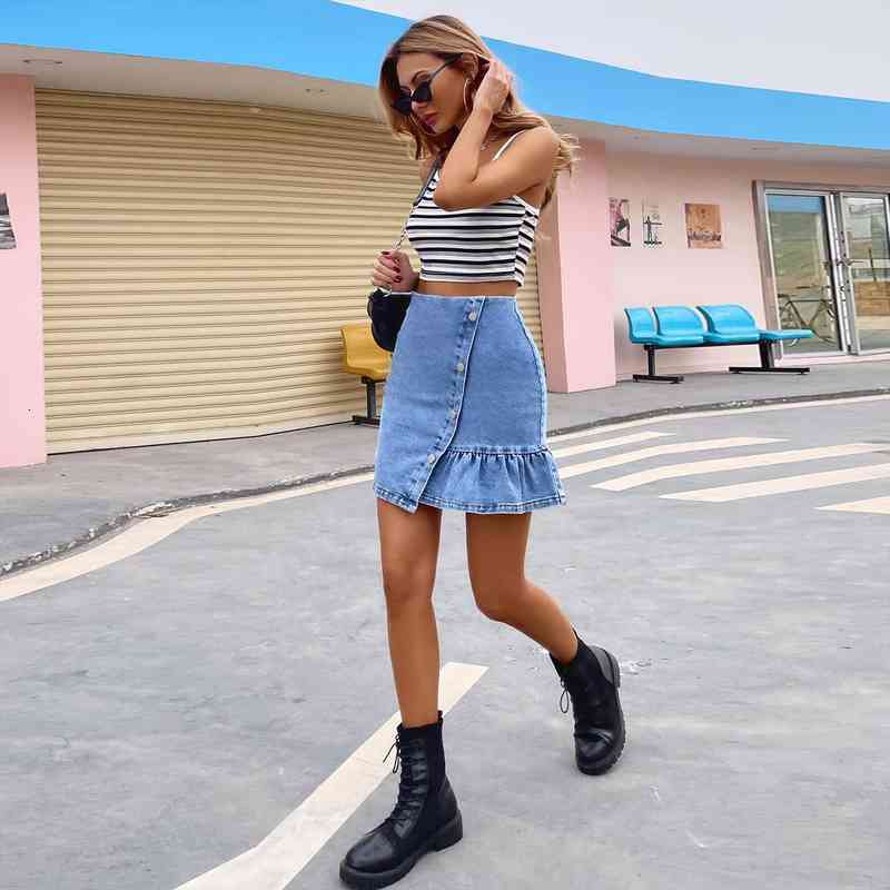 

women summer skirt jeans high waist slim splice denim fashion casual high waist irregular short skirt jupes, Black