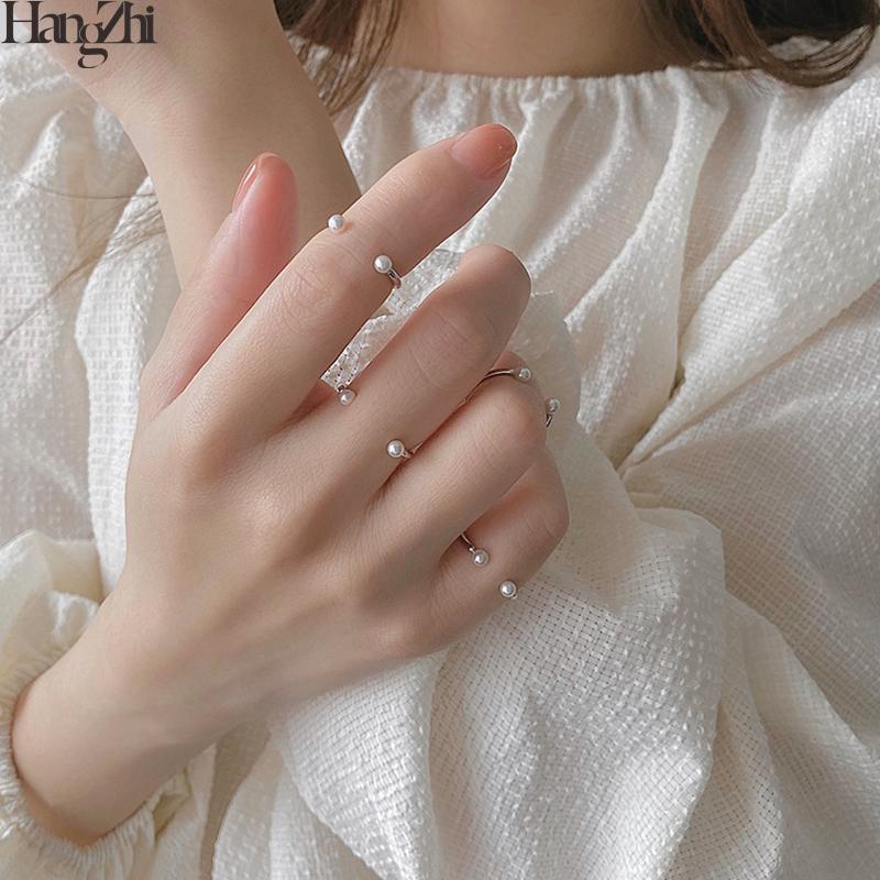 

Cluster Rings HangZhi 2021 Korea Simple Open C Shape Adjustable Mini Pearls Gold/Silver Color Metal Knuckle For Women Jewelry