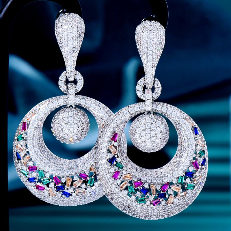 

Dangle & Chandelier GODKI Multicolor Round Earrings For Women Wedding Miami Prong Cuban Chain Link Cubic Zirconia CZ Set Hip Hop Chains, Silver