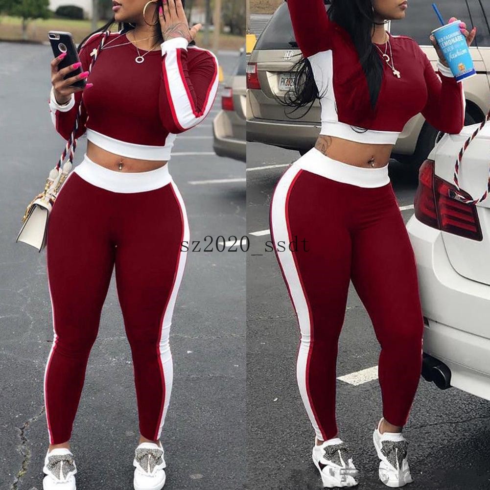

2Pcs Lovely Leisure Round Neck Patchwork Black Two-piece Pants Set Women Ladies Tracksuit Hoodies Sweatshirt Crop Tops+Pants, White