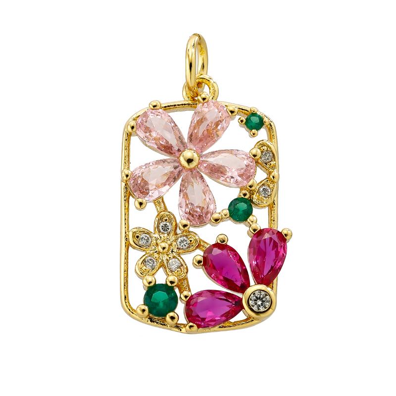 

Charms Color Crystal Zircon Hand-Decorated Copper Flower Pendant Diy Necklace Jewelry Accessory Trendy Women Gift Wholesale, Bronze;silver