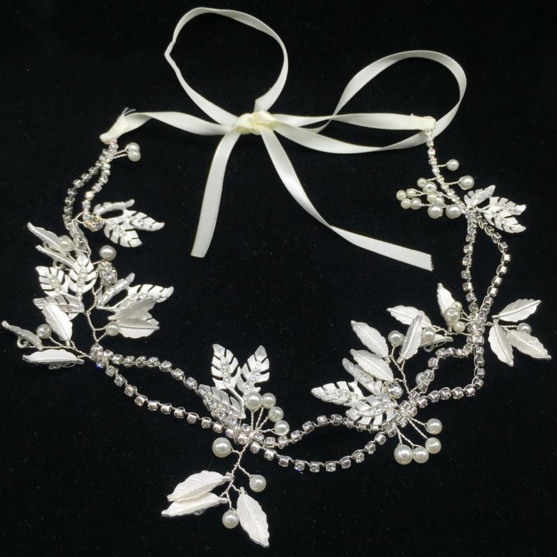 

Hair Clips & Barrettes Handmade Spring Leaf Prom Wedding Headband Jewelry Bride Crystal Pearl Delicate Accessories Fashion Headpiece MY762, Golden;silver