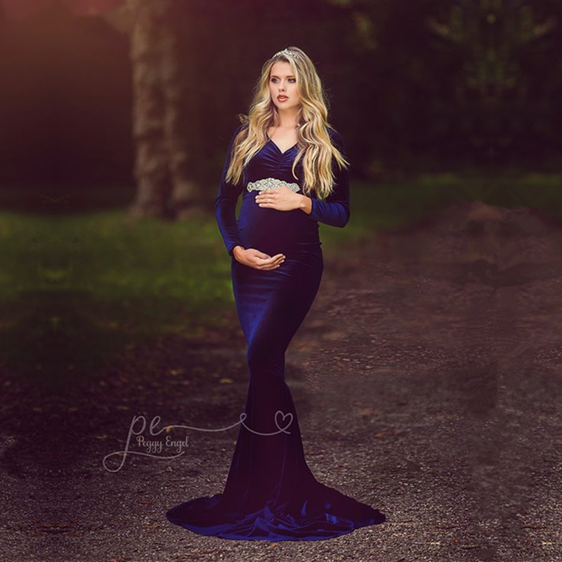 

Le Couple Velvet Maternity Dress For Photo Shoot Winter Maternity Photography Dress Baby Shower Party Long Dress Pregnancy, Rust