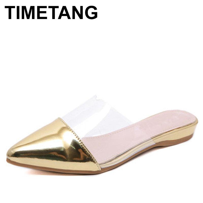 

Slippers TIMETANG Fashion Casual Shoes Slides Flat Sandals Patent Leather Zomer Schoenen Arrival Solid Color Closed Toe Korean Style, Black