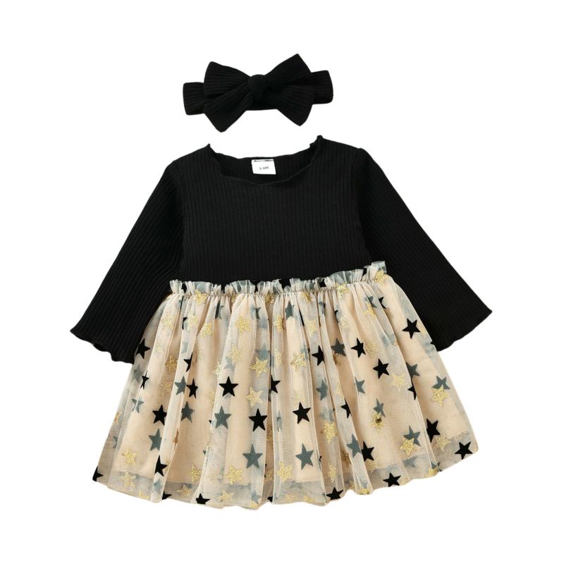 

Girl's Dresses Ma&Baby 3M-3Years Born Infant Baby Girls Dress Sequins Star Print Long Sleeve Tutu Party Autumn Spring Costumes, Red;yellow