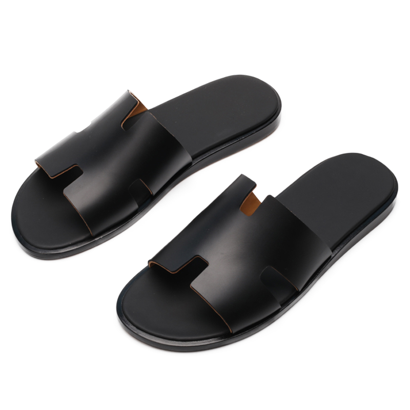 

Luxury Brand Men Slippers Real Leather Top Quality Summer Sandals For Male Casual Fashion Outdoor Athletic Walking Breathable Beach Shoes Designer, Grey