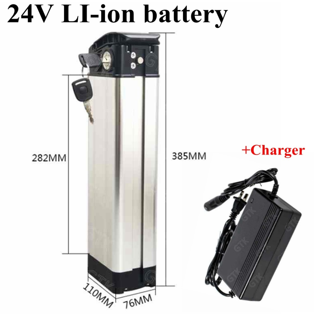 

GTK customied silver fish battery 24V 8Ah 10Ah 12Ah lithium ion battery pack for Folding ebike TravelScooter+2A Charger