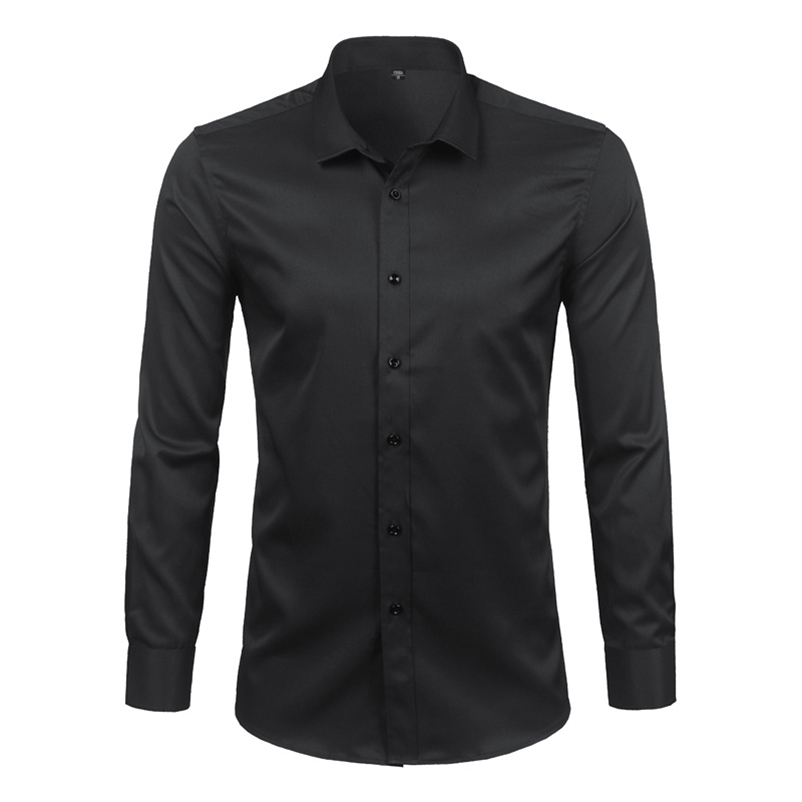 

Black Mens Bamboo Fiber Shirts Brand Casual Slim Fit Long Sleeve Mens Dress Shirts Non Iron Solid Chemise Homme 4XL 210708, Wine red