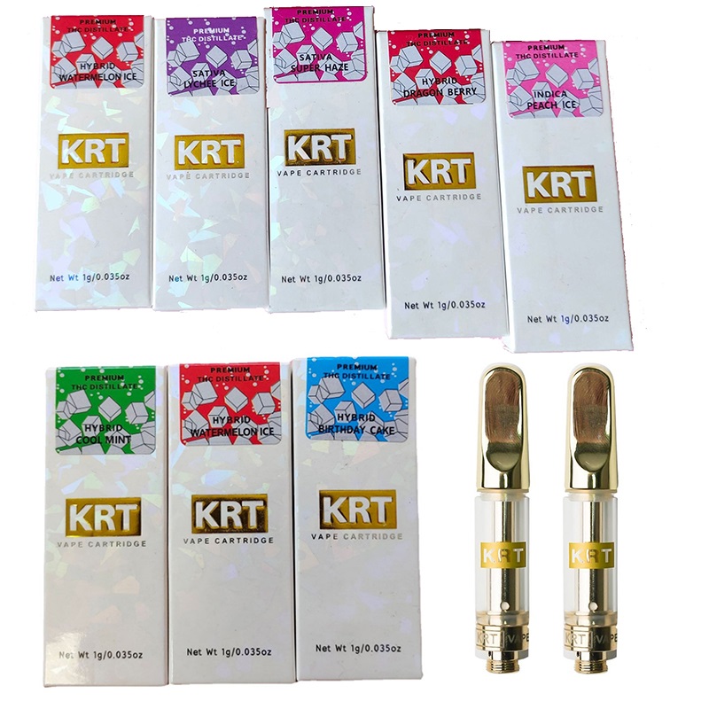 

KRT Vape Cartridges Packing Boxes 0.8ml Ceramic Cartridge Atomizers 510 Thread Glass Tank Thick Oil Carts Packaging Box US