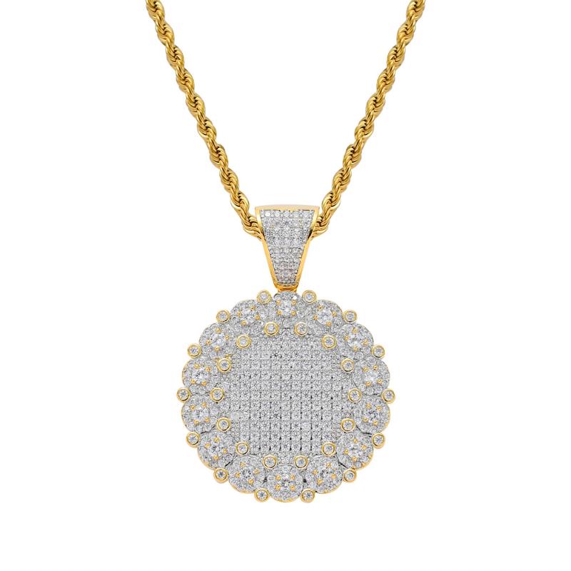 Pendant Necklaces Hip Hop Micro Paved Cubic Zirconia Sunflower Round Gold Necklace Fashion For Men Women Jewelry Drop-image-708543759