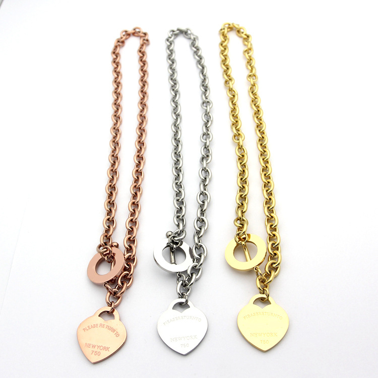 

famous brand jewerly 316L titanium Steel 18K gold plated necklace short chain silver man heart necklace pendant for women couple gift