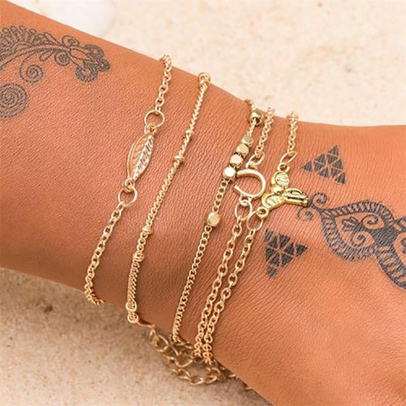

Charm Bracelets 5pcs/set Cute Little Elephant Cube Leaf Pendant Bracelet Anklet Jewelry On The Leg Jewelery Woman's Accesories