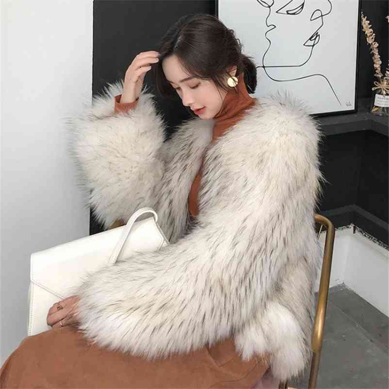 

Women Winter Casual Fluffy Faux Fur Coat High-Quality Thick Imitated Overcoat Female Warm Outwear 210519, White