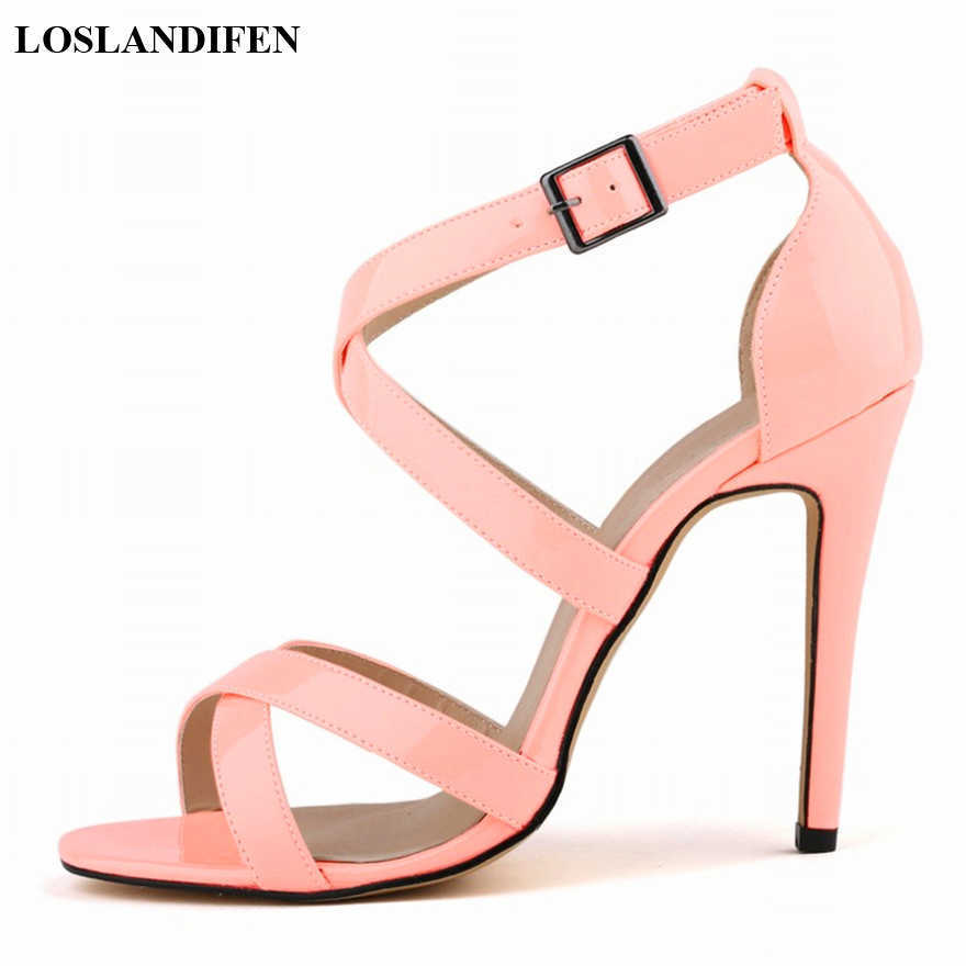

New Arrival Women's Concise Buckle Summer Sandals Open Toe Fashion High Heels Shoes Sexy Cut-Outs PU Leather Party Sandals Woman Y0721, Wine red