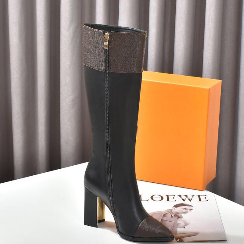 

2021 boots shoes knight fashion ladies heels classic comfortable soft leather material 15 inches high quality printed fabric size wholesale 35-42