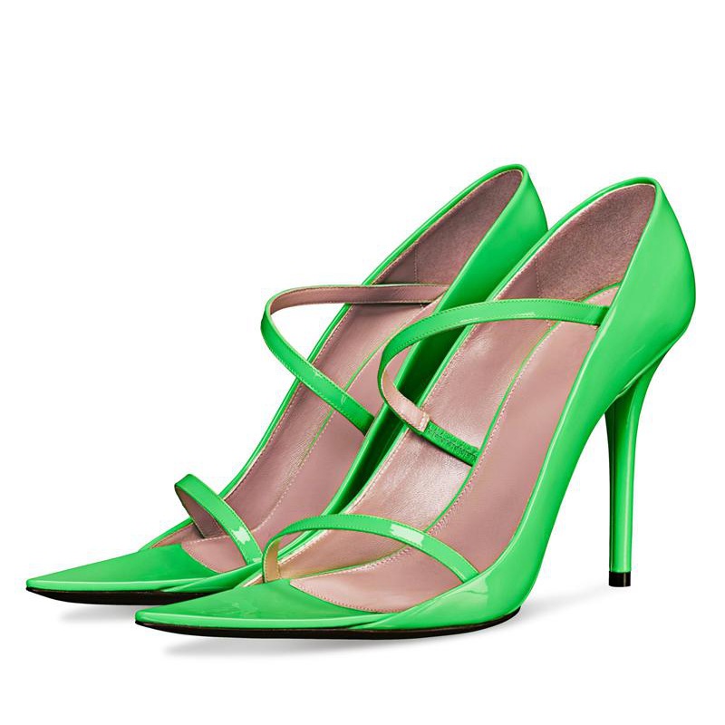 

Summer gladiator high heel sandals women pointed toe pumps narrow band stilettos party sandalias runway design female shoes, Green
