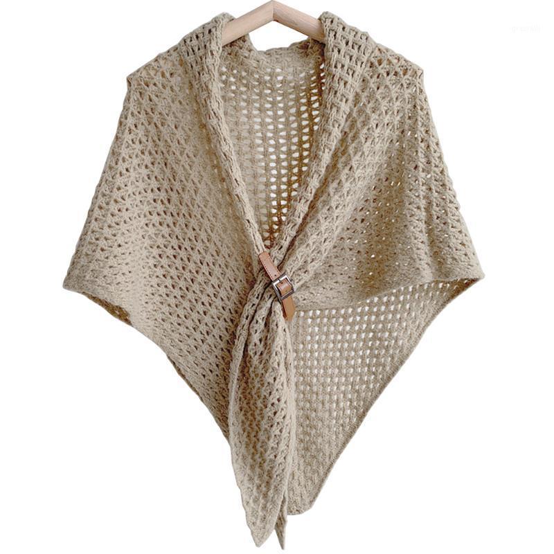 

Scarves Design Brand Winter Women Triangle Scarf Solid Knitted Triangular Poncho Cape Large Shawl Wraps Belt-Fasten Shrugs Szal, Blue;gray