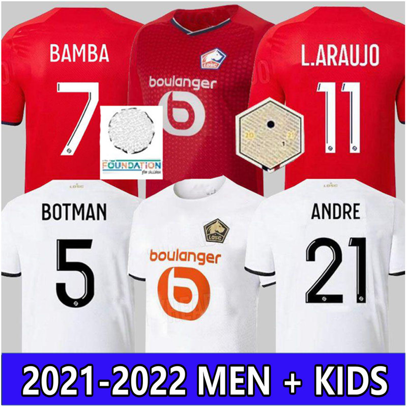 

LOSC Lille soccer jerseys 2021 2022 home away BURAK YAZICI J.DAVID BAMBA BOTMAN maillots de futol 21 22 J.IKONE L.ARAUJO R.SANCHES T.WEAH XEKA ANDRE men kids football shirt, Kids away
