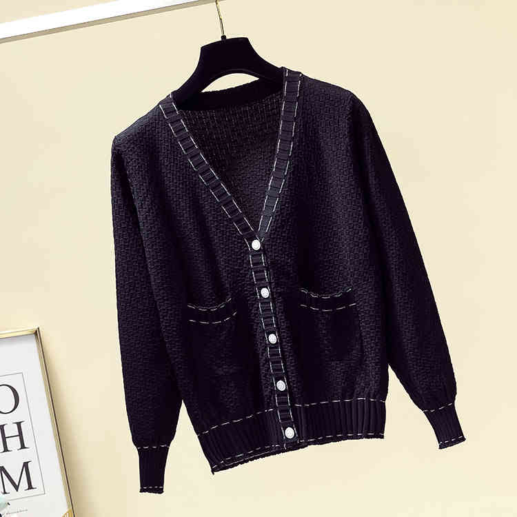 

Fashion women' knit sweater for spring and autumn knitted jacket loose net red short outer cardigan 210520, Black