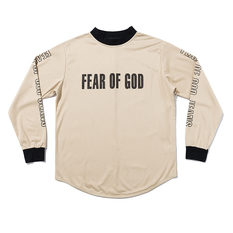 

Men's T-shirts High Street Autumn Fog Season 5 Feel of God Black and White Mesh Small High Collar Letter Long Sleeve T-shirt 4l81, White;black