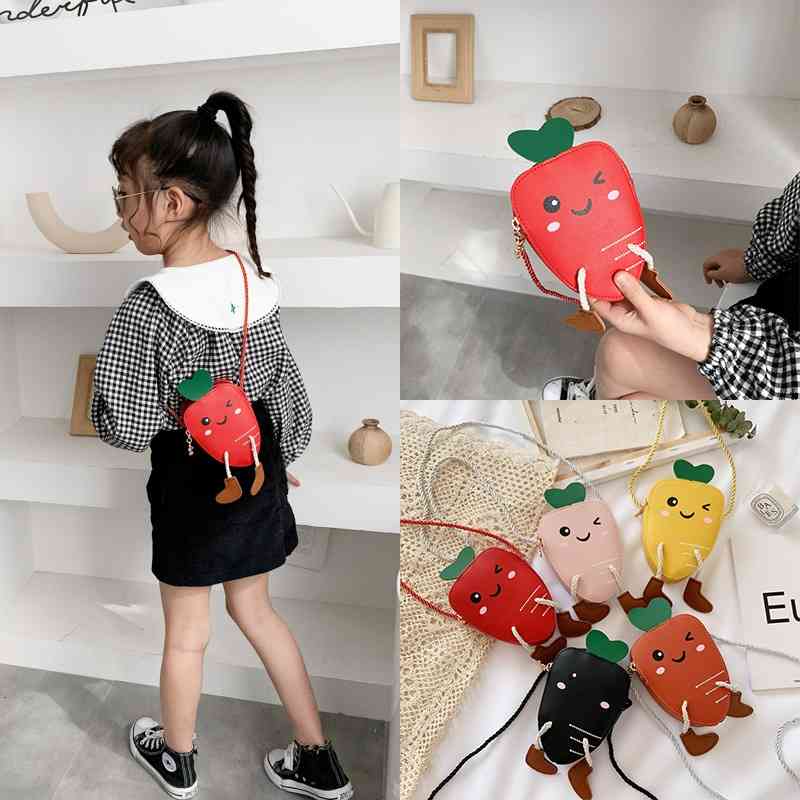 

Children's small One Shoulder Messenger Bag cute cartoon radish shape Mini zero wallet for boys and girls with trendy bag, Radish red