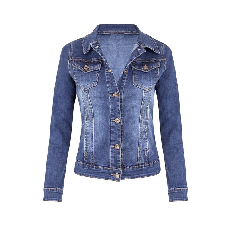 

Plus Size Short Denim Jackets Women autumn Wash Long Sleeve Vintage Casual Jean Jacket Bomber Denim Coat ladies jacket outerwear, Dark blue