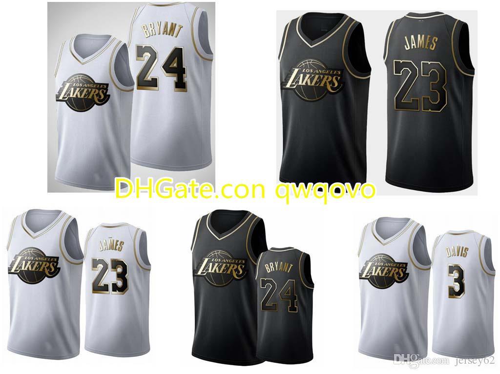 

LeBron#23#James Los Angeles Lakerss 23 Anthony 3 Davis Classic platinum and black gold men sew basketball jerseys, Black;red