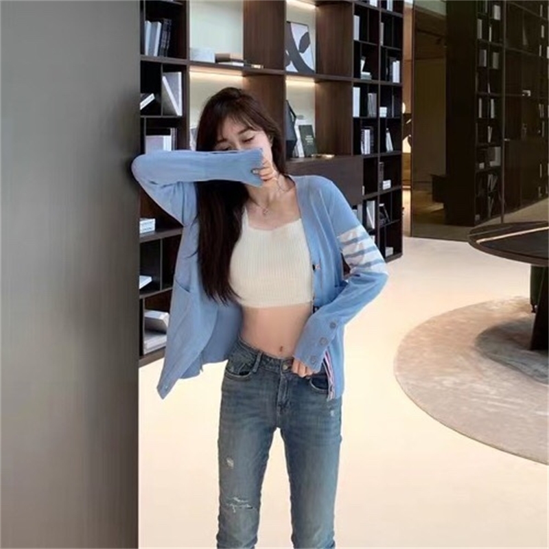 

Luxury design + summer sky blue sunscreen cardigan age reducing white celebrity style long sleeve women's T-shirt coat