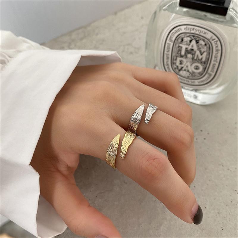 

Real 925 Sterling Silver French Style Women Uneven Super Mini Rings Girls Stylish Skin Texture Personalized Niche Cluster, Golden;silver