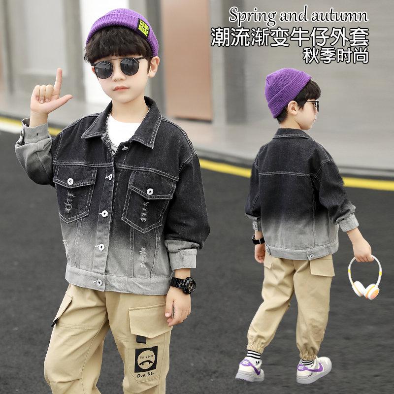 

Jackets 2021 Boys Girls Gradient Black Denim Jacket Coat Unisex Child Spring Autumn Casual Outerwear Teenage Kids Outwear, Blue;gray
