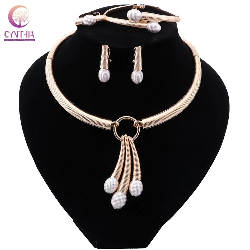 

African Wedding Dubai Gold Color Jewelry Sets for Women Necklace Earrings Bracelet Ring Indian Bridal Jewellry Set, Slivery;golden
