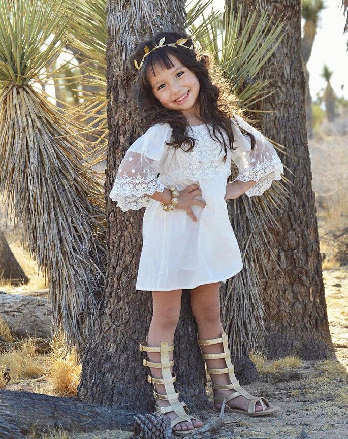 

Sarongs 2 To 7T Toddler Kids Baby Girls Beachwear Cover Ups White Lace Off Shoulder SunDress Pageant Holiday Half Sleeve Vestidos, Blue;gray