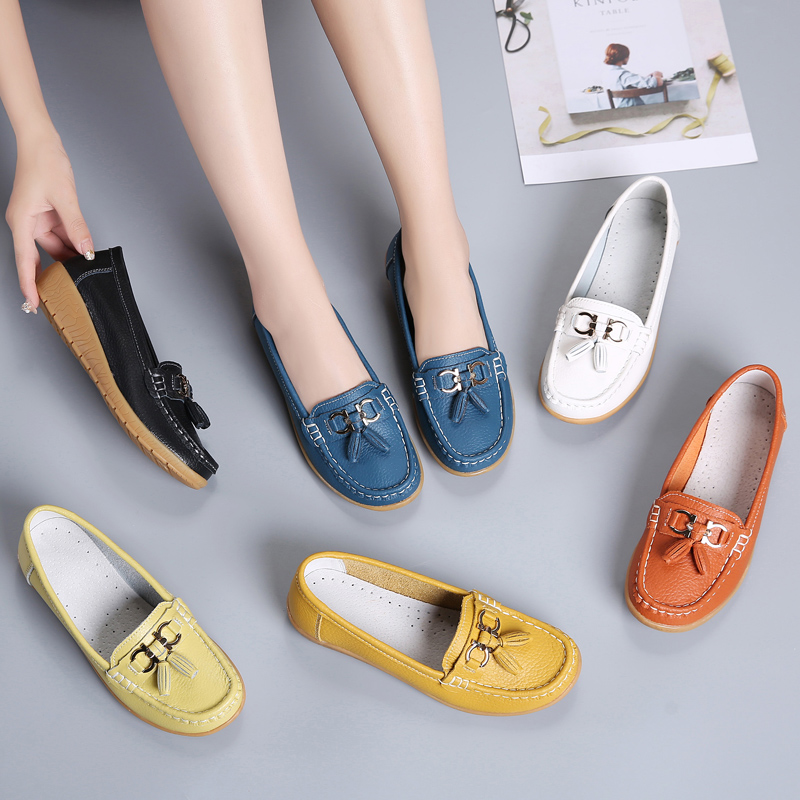 

Real cowhide comfortable soft sole mom single sandal beanbean casual wedge heel with nurse shallow mouth, Black