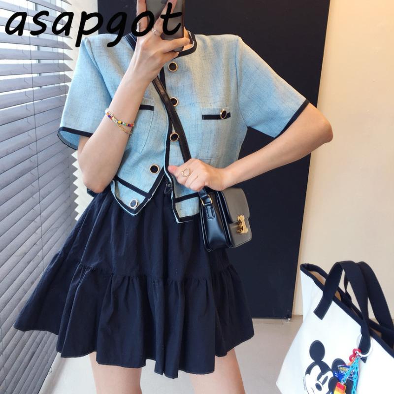 

Women's T-Shirt Tops & Tees Clothing Summer Korean Chic Thin Retro Contrast O Neck Short Sleeve T-Shirts Single-breasted Temperament, White