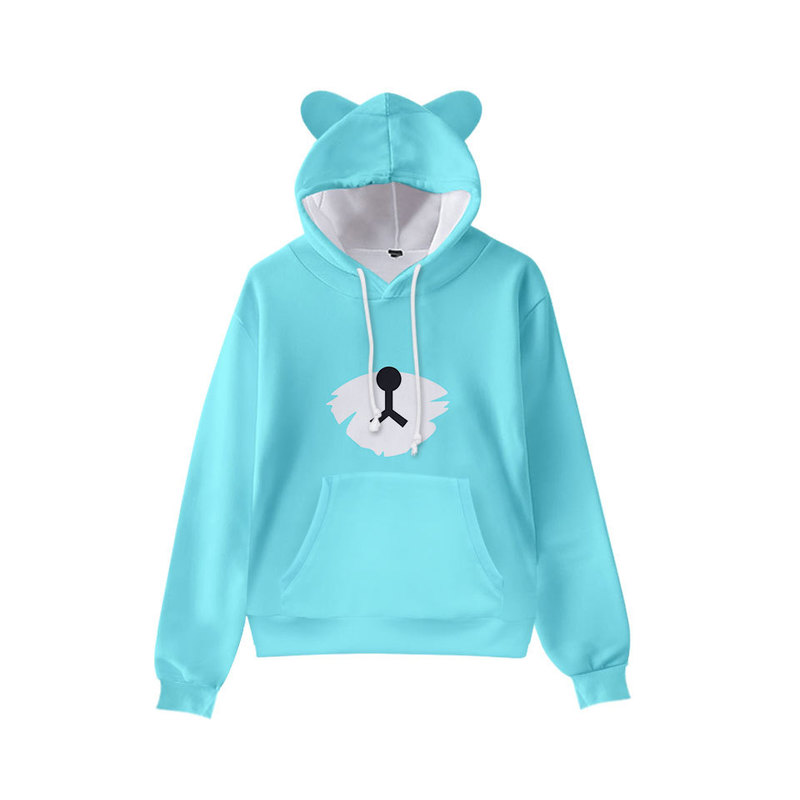 

Grass green bear cute boy girl clothes hooded 3D printing hooded sweater top autumn early winter ears hooded pullover, Black