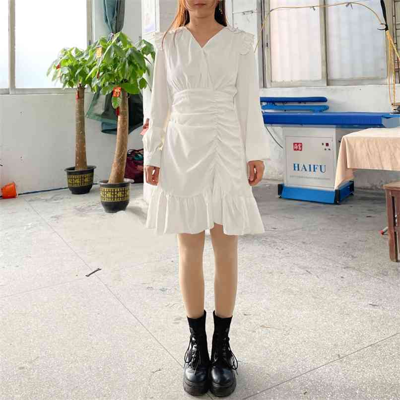 

Fashion women's dress spring French niche irregular pleated waist thin temperament 210520, White