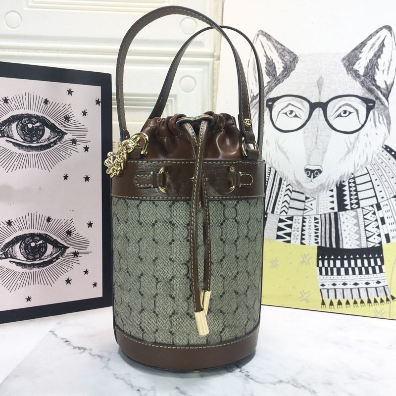

Rounded Bucket Bag Women Handbags Purse Fashion Letter Drawstring Closure Hand Bags Canvas Genuine Leather Shoulder Strap Totes High Quality