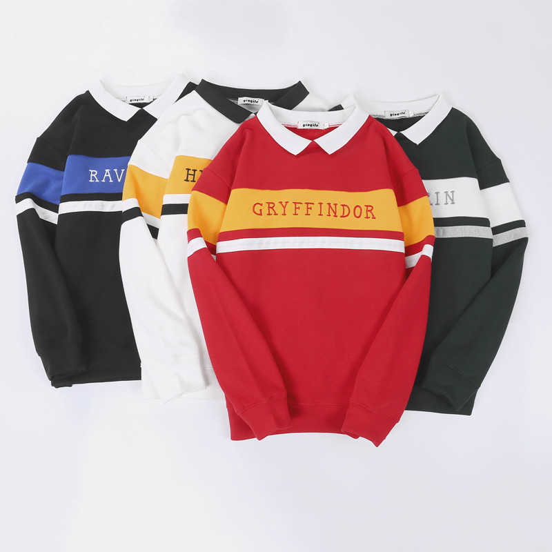 

Wizard School Hufflepuff Ravenclaw Slytherin Cosplay Costume Sweatshirts Uniform Embroidery Hoodie Thick Velvet Coat Sweater Y0913