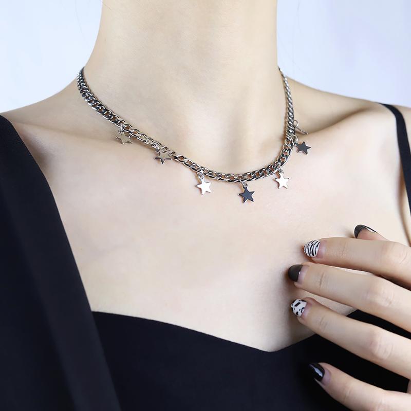 

Chokers Men's Punk Star Pendant Necklace Fashion Stainless Steel Choker Necklaces Jewelry Simple Pentagon-Star Female Gifts